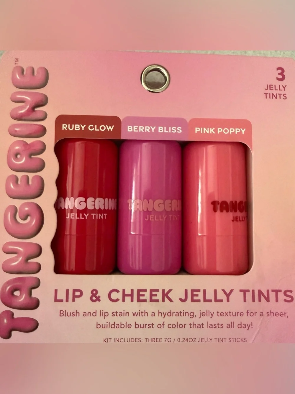 Tangerine Lip & Cheek Jelly Tint Trio — Ruby Glow, Berry Bliss, Pink Poppy NIP